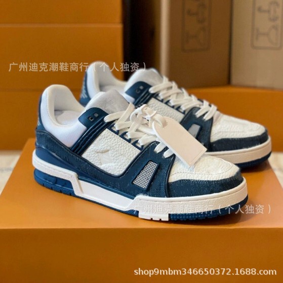 Putian Trainer Breathable Casual Sneakers for Couples, Denim Lace-Up Sneakers for Men and Women, Lv-Style White Sneakers