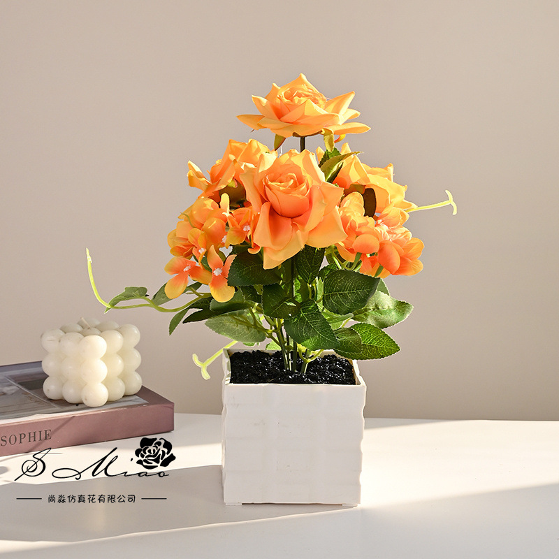 Pequeño bonsai creativo flor de simulación decoración de estudio en el hogar decoración de plantas verdes falsas artificiales decoración de maceta