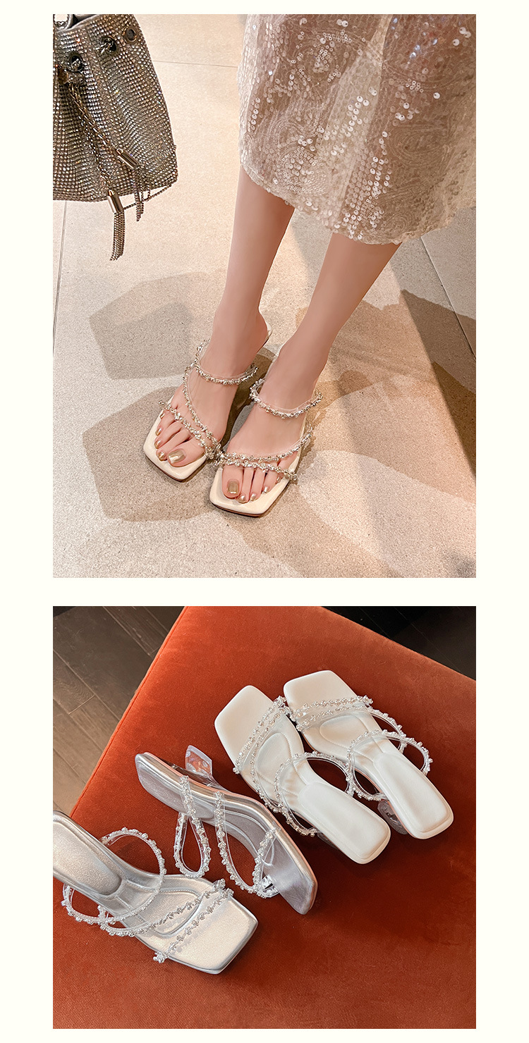Sandal nữ quai mảnh đính đá mũi vuông hở mũi gót cao trong suốt đế xuồng — trắng chi tiết 16