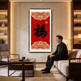 新中式福字铜角挂画客厅玄关装饰画过道走廊字画大气吉祥壁画