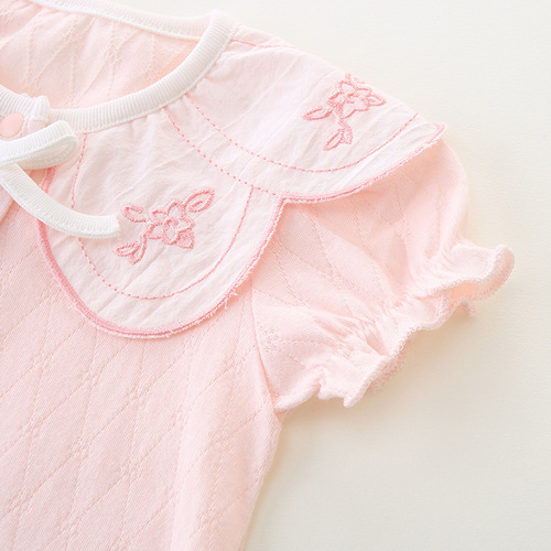 Baby thin clothing, newborn baby summer jumpsuit, girls one year old pure cotton hoodie, jumpsuit, short crawling suit 3176