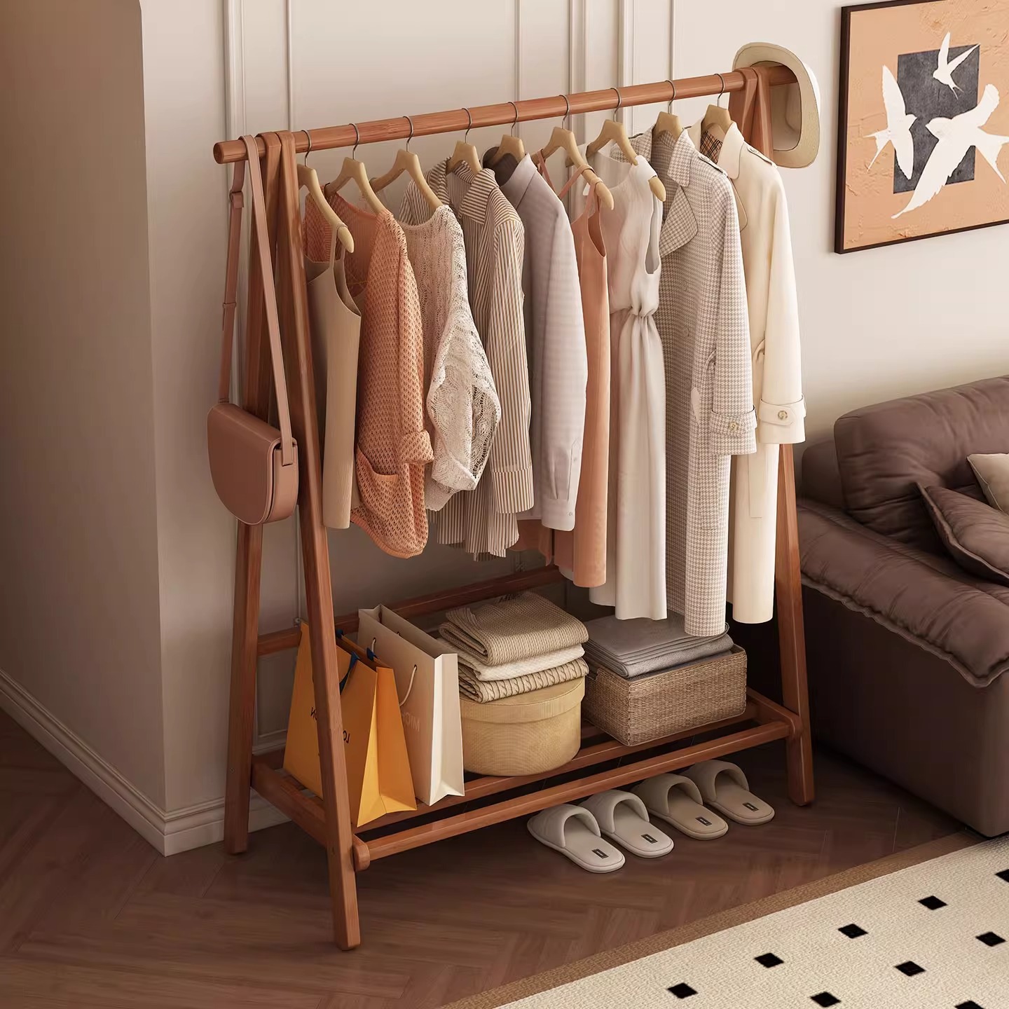 옷걸이 바닥 침실 거실 홈 간단한 발코니 옷걸이 옷걸이 보관 옷걸이