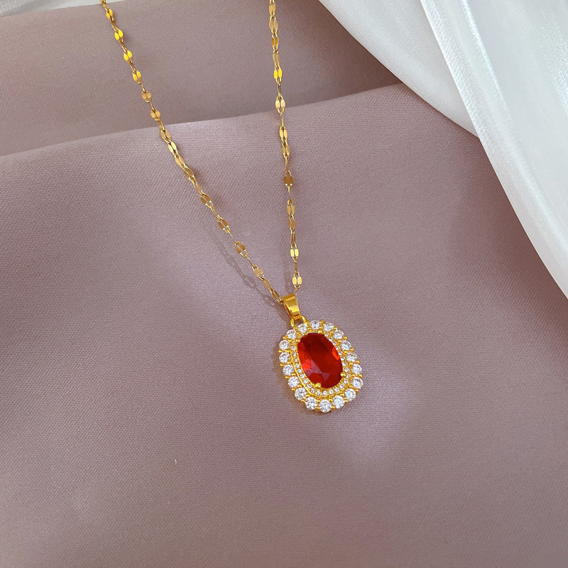 Ketting van titaniumstaal met rode edelsteen voor dames_voghion.com