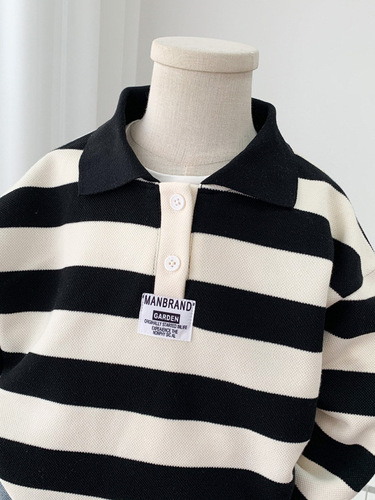 Children's Spring and Autumn Fashion Korean Version 2024 New Arrival Middle and Big Kids Loose Striped Alphabet Boy Long Sleeve Hoodie Trendy
