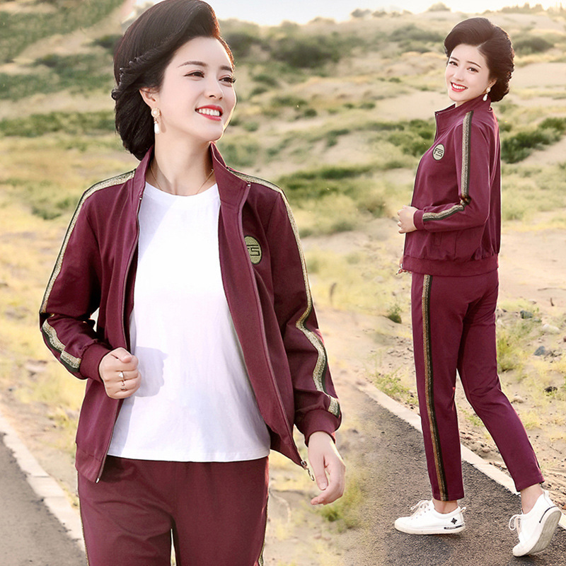 妈妈外套中年女装春秋装休闲卫衣中老年春装运动服洋气套装30岁40|ms