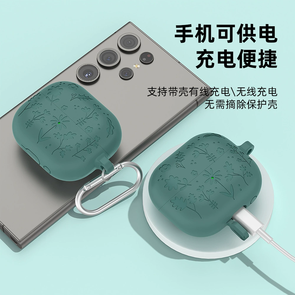 Защитный силиконовый чехол (Samsung) buds3/3rpo/3FE, милый цветочный мягкий корпус, с замком/без замка