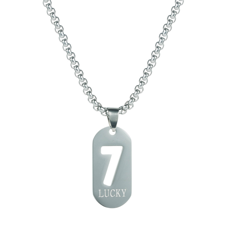 Lucky Number 7 Personality Hip Hop Square Pendant Titanium Steel Necklace display picture 9