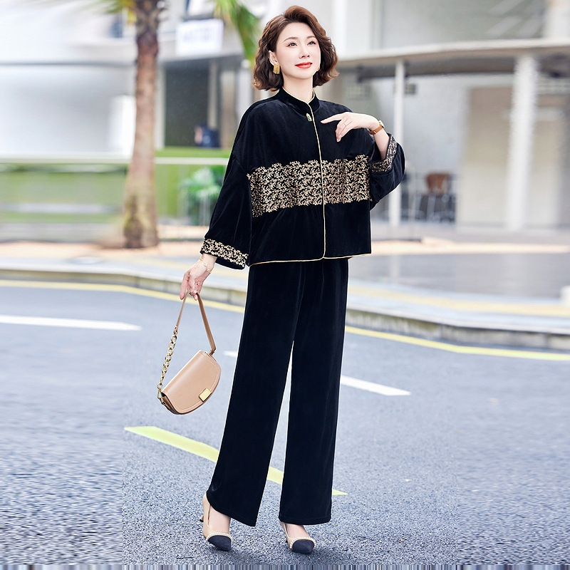 妈妈秋装金丝绒套装中老年女装拉链开衫外套气质2025春秋季两件套|undefined