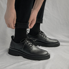 Autumn new arrival British-style men's low-top Martin boots, youthful thick-soled formal wear with round toes and soft black leather shoes.