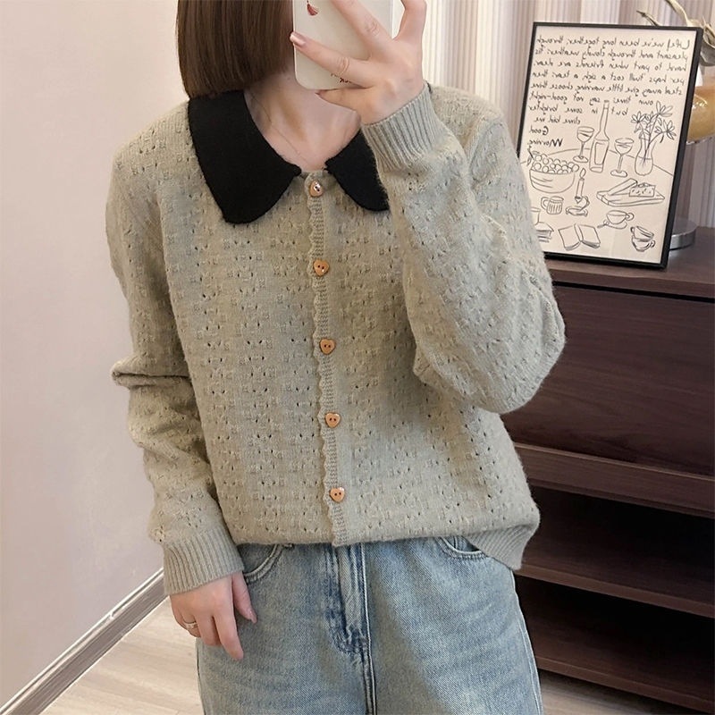 Doll collar jacket sweater fragrant style knitted cardigan autumn and winter 2025 new sweater top single-breasted temperament