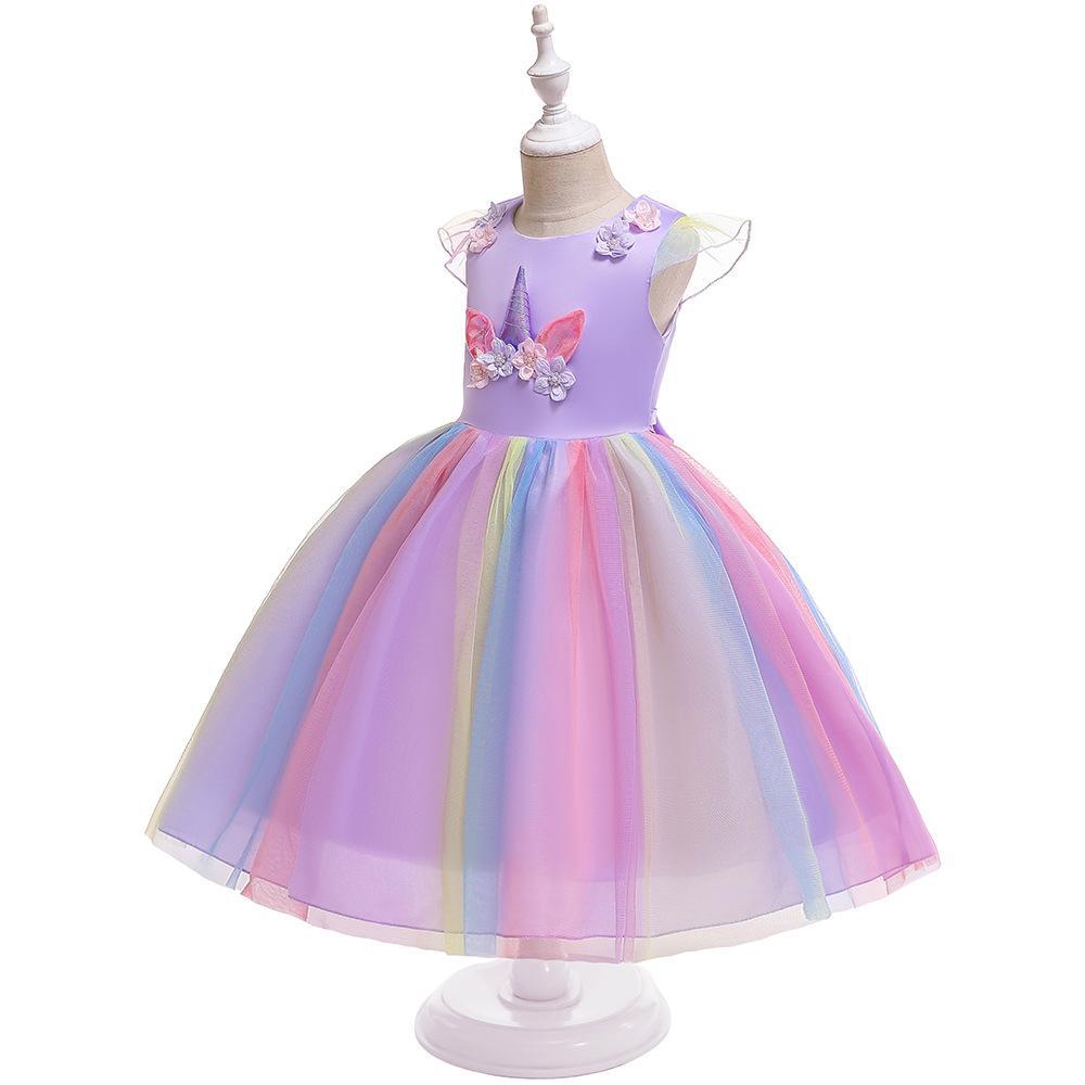 INS ropa para niños Comercio exterior Unicornio para niños vestido de arco iris vestido de princesa Festival Traje vestido de princesa