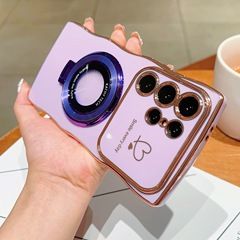 适用于三星S25 Edge手机壳电镀波浪双爱心大视窗Galaxy S24 UItra