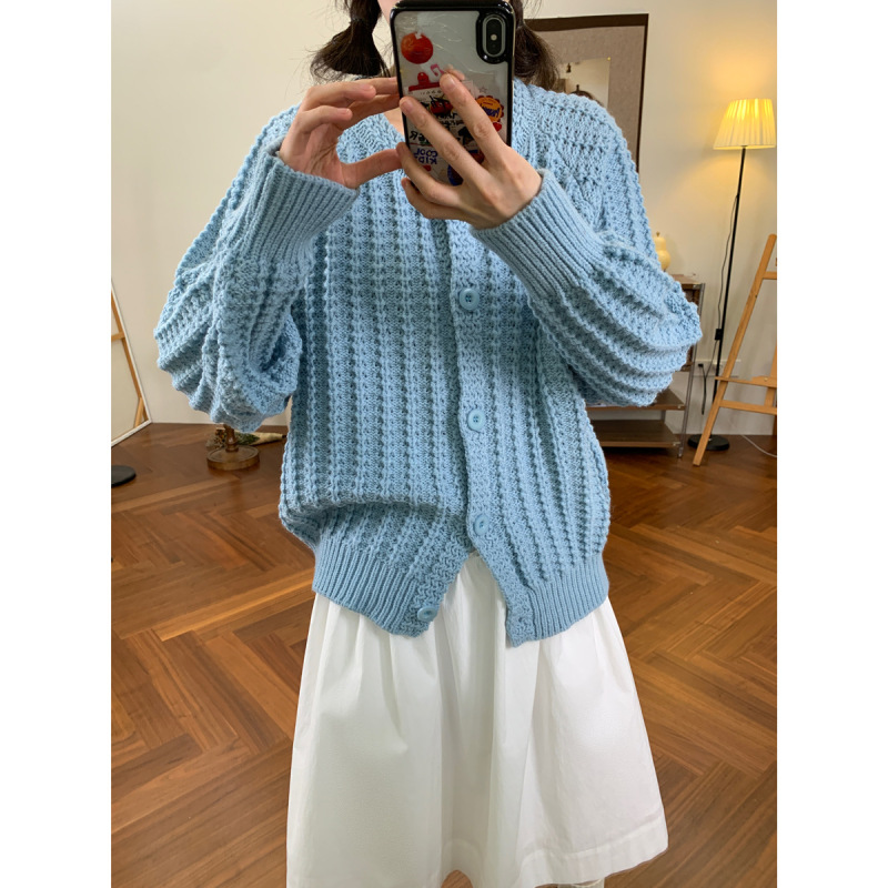 重工螺纹粗针针织开衫女2025秋冬新款韩版宽松慵懒风休闲针织外套|undefined