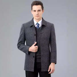 2024秋冬男装双面呢大衣可拆内胆翻领羊毛呢风衣外套爸爸羊绒夹克