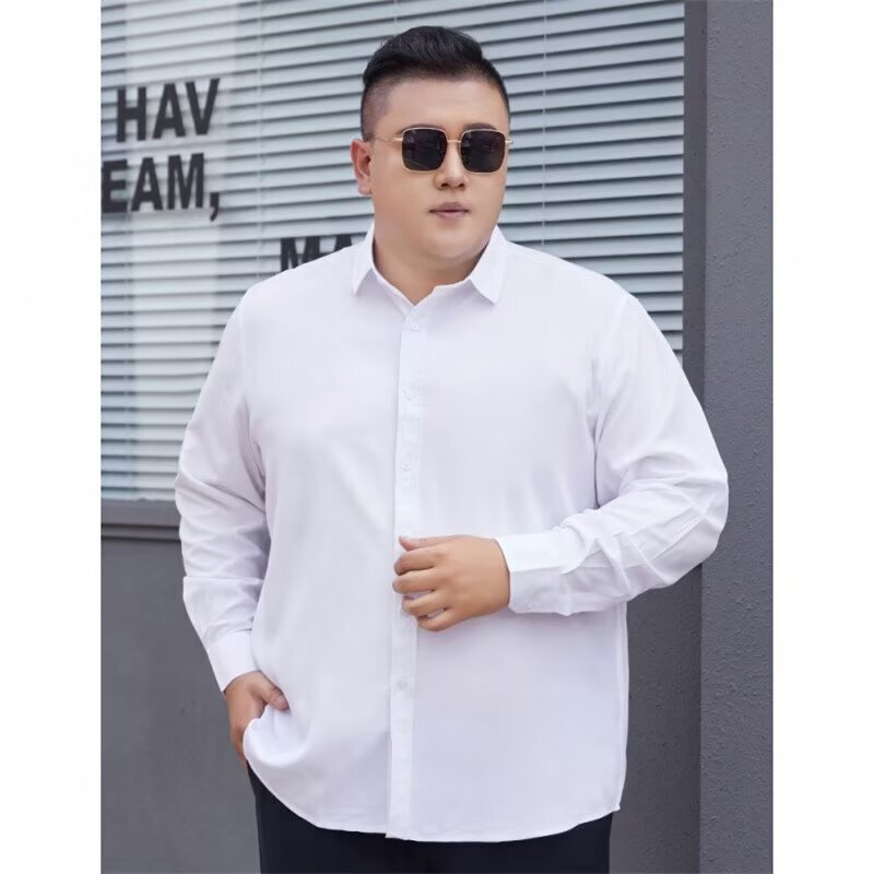 plus size White Long-sleeved Shirt Extras Large Size Men's Spring and Summer Business Dress Ironing Free Solid Color Loose Shirt plus size White Long-sleeved Shirt Extras Large Size Men's Spring and Summer Business Dress Ironing Free Solid Color Loose Shirt