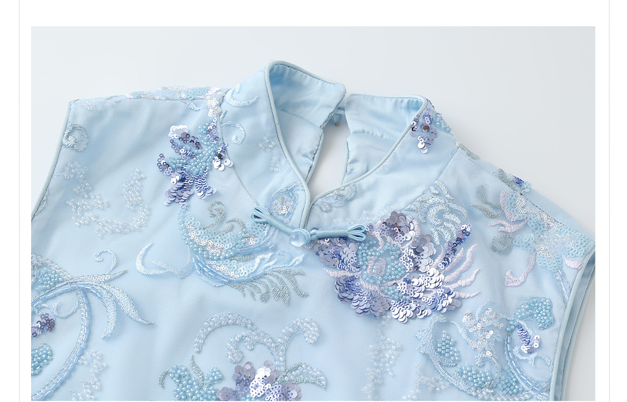 Áo gile nữ thêu sequin tua rua phong cách tân cổ điển xuân hè — xanh lam, màu mơ chi tiết 19
