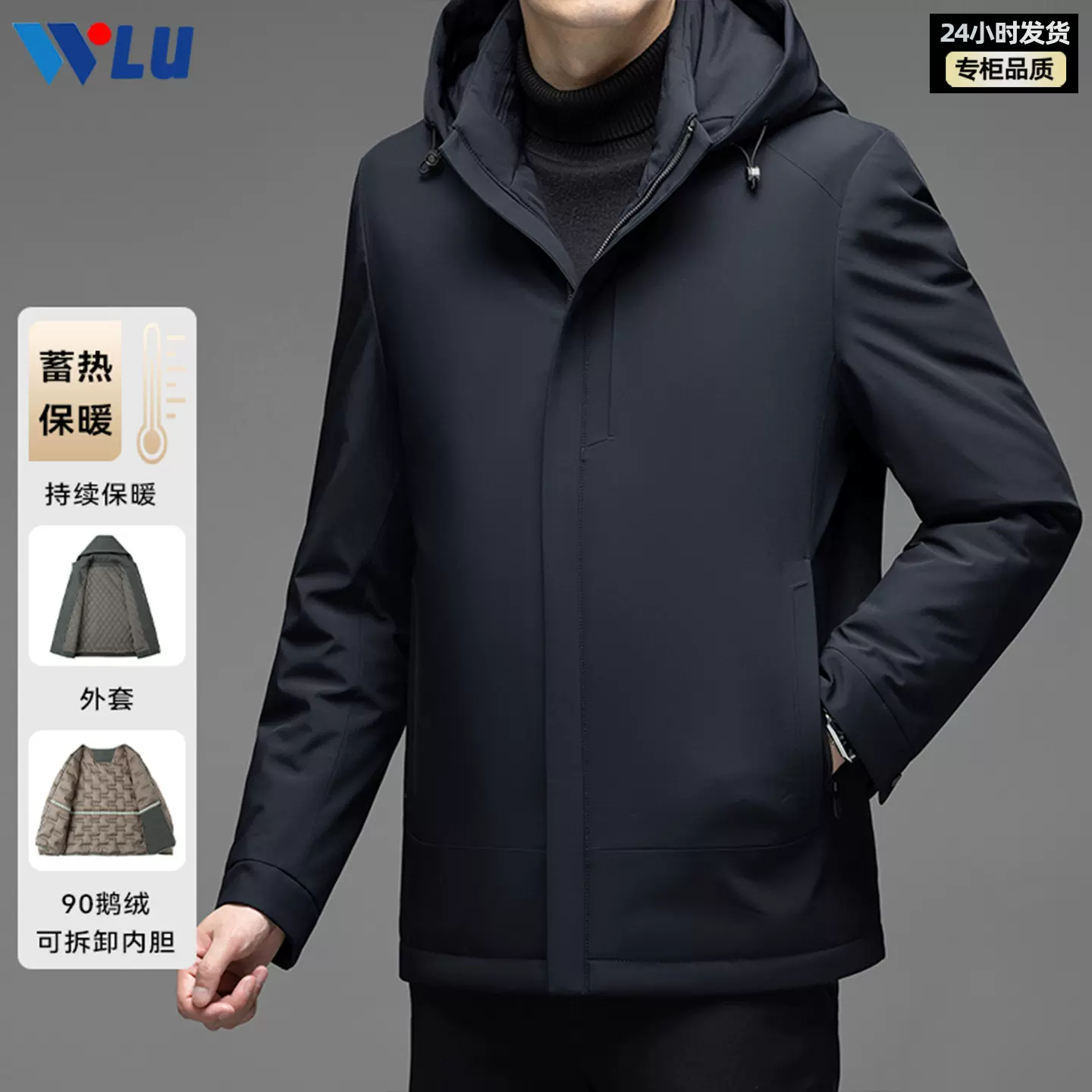 男士鹅绒服一衣两穿2025冬季新款可拆卸内胆爸爸装特氟龙商务外套