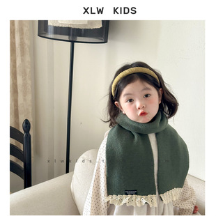 South Korea Fresh Style Lace Children's Scarf Winter Solid Color Baby's Knitted Western Style Girls' Warm Windproof Scarf