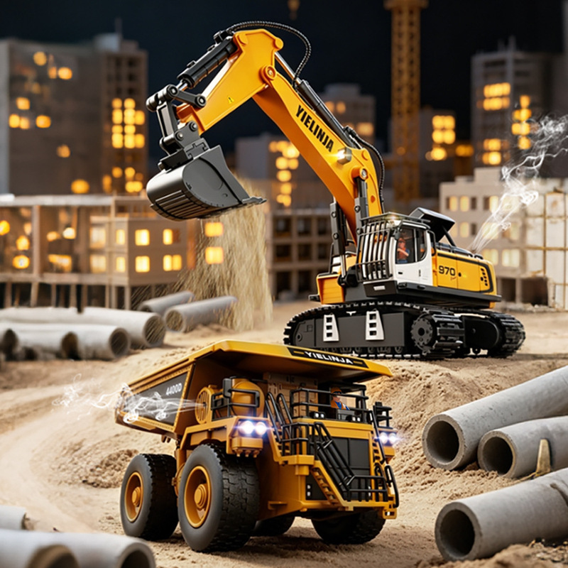 Cross-border wholesale remote control toy for boys, simulated excavator dump truck, 17-channel alloy construction vehicle, children's toy car Cross-border wholesale remote control toy for boys, simulated excavator dump truck, 17-channel alloy construction vehicle, children's toy car