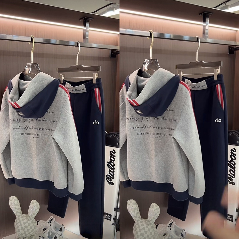 秋季宽松休闲长袖连帽卫衣百搭痞帅休闲长裤男女同款慵懒时尚套装|undefined