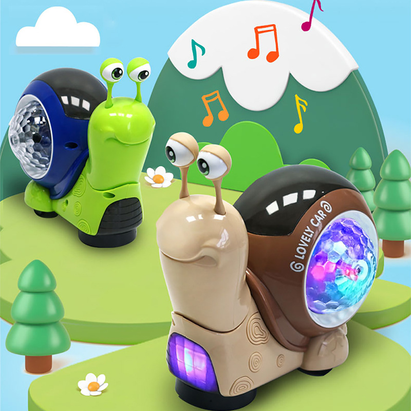 跨境爆款儿童电动万向摇头蜗牛玩具3D灯光投影音乐亲子玩具批发
