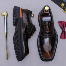 皮鞋男亮面激光英伦休闲牛皮真皮商务正装厚底轻便增高西装男鞋子