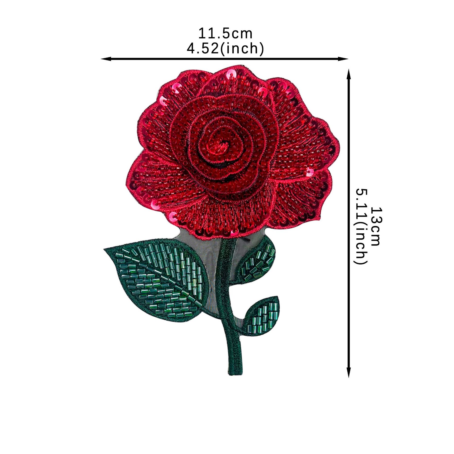 Lentejuelas hechas a mano pegatinas de tela de rosa roja y verde combinación de colores exquisito bordado de hoja verde vestido de ropa equipaje zapatos sombreros decoración image 7