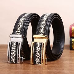 新款珍珠魚紋男士腰帶自動扣腰帶時尚商務皮帶底頭層牛皮高端腰帶