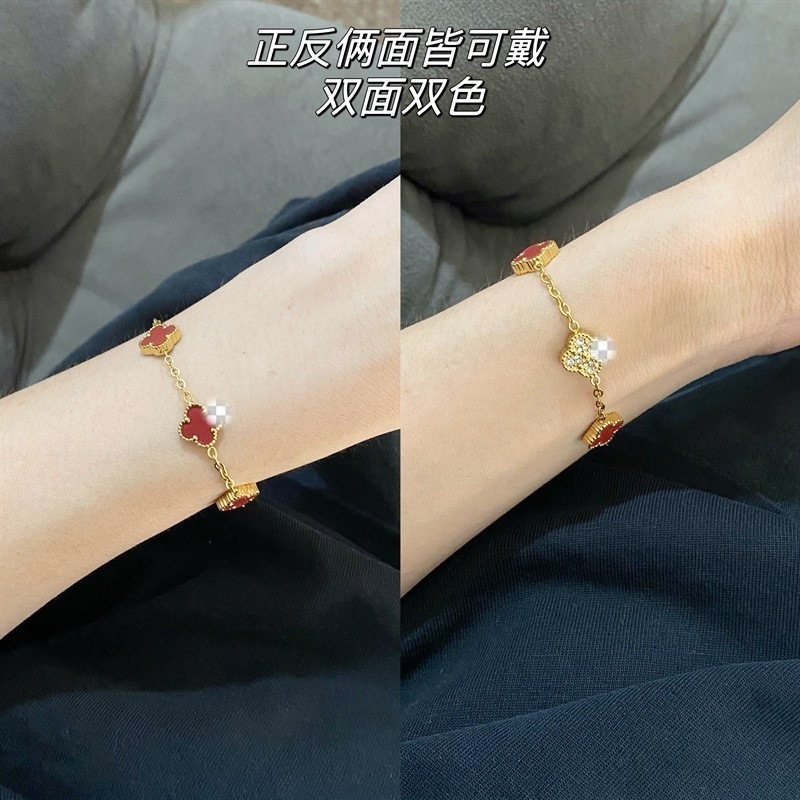可水洗钛钢不掉色手链女四叶草贝母项链简约ins锁骨链925银针耳钉|undefined