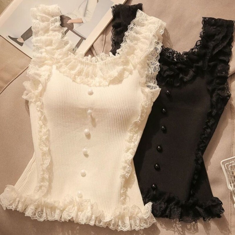 Pure Desire Hot Girl Lace Trim Camisole Slim Fit Unique Fixed Cup Short Top for Women in Spring
