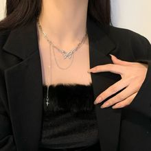跨境蝴蝶十字架吊坠双层项链女简约冷淡风气质锁骨链网红脖颈链