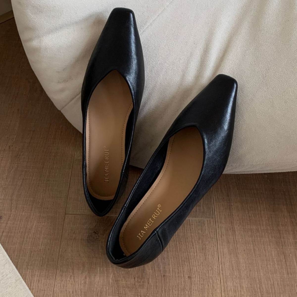 2026 New Spring Work Black Work Shoes Low Heel Square Head Single Shoes Inner Height Increase Temperament Flat Shoes Women_vogvips.com