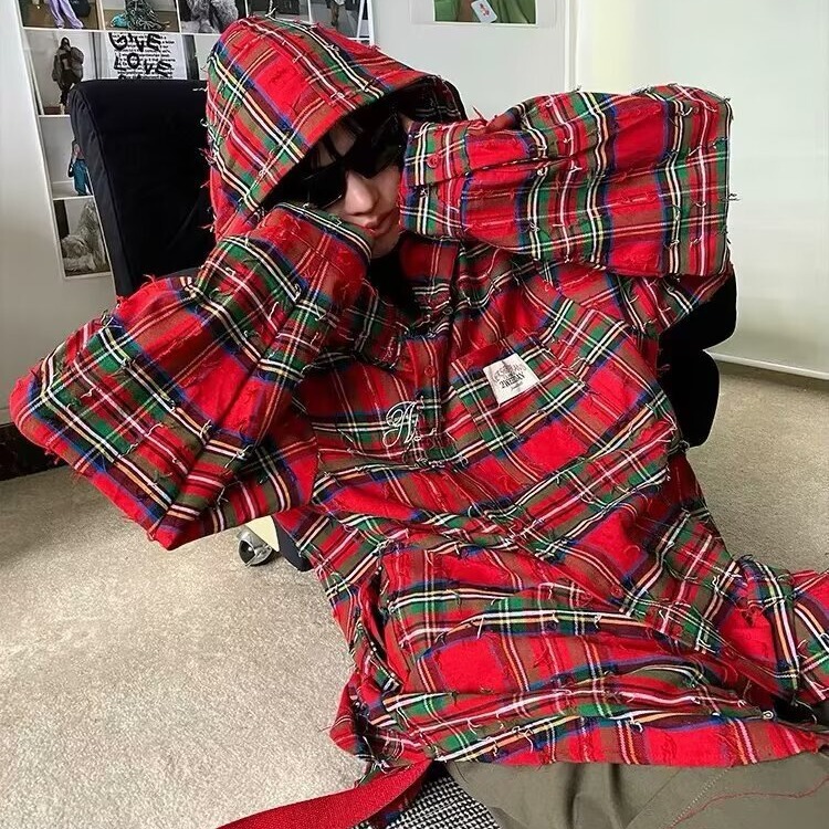 American Retro Christmas New Year Red Plaid Shirt for Men and Women Spring and Autumn Loose Old Scrub Hooded Long Sleeve Shirt American Retro Christmas New Year Red Plaid Shirt for Men and Women Spring and Autumn Loose Old Scrub Hooded Long Sleeve Shirt