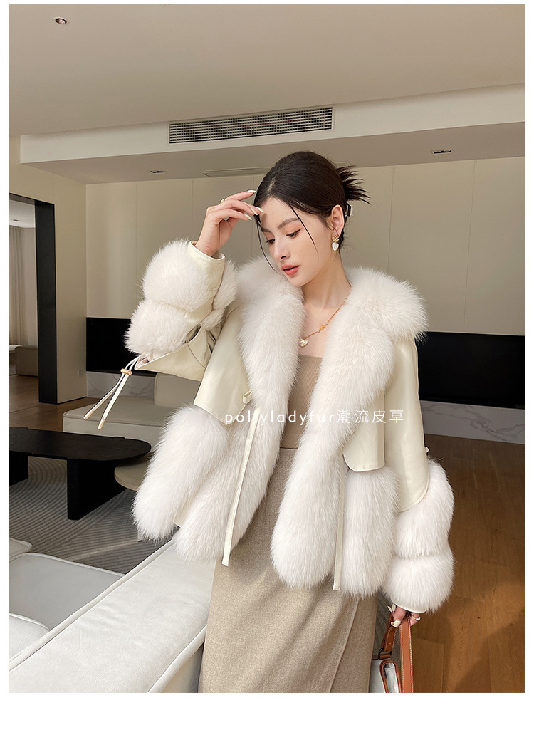 Winter New Real Fox Fur Coat Women's Spliced Sheepskin Leather Fur