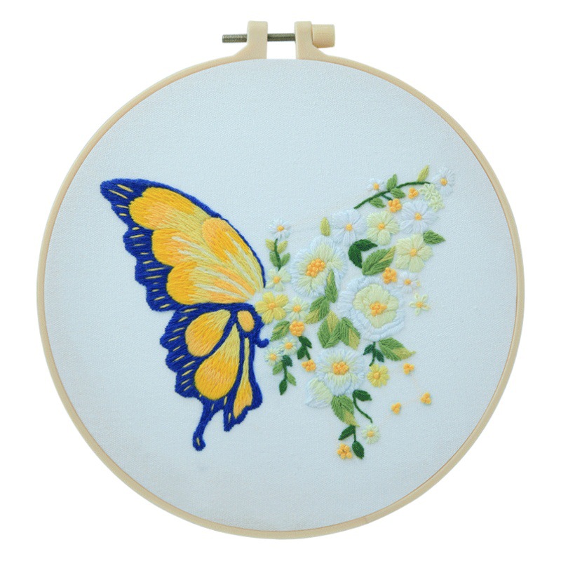 Bordado DIY paquete material mariposa colgante redondo pintura Lu decoración hecha a mano creativa regalo para adultos bolsa de costura