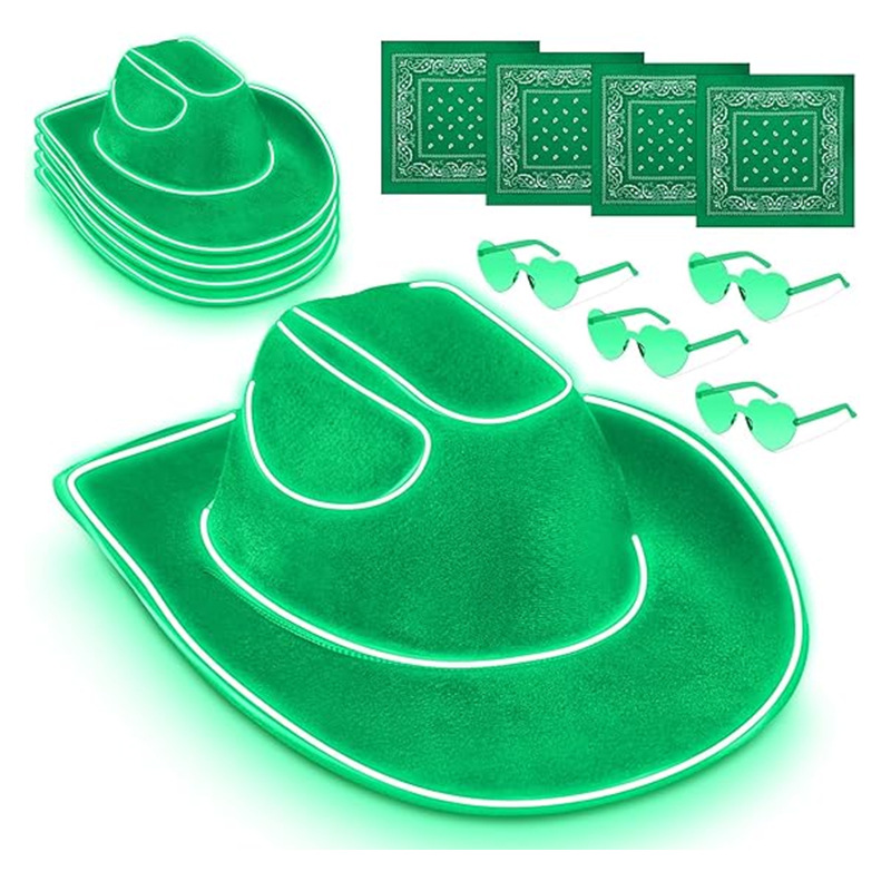 Halloween Cold Light Green Cowboy Hat Green Cold Light Dick Cowboy Hat Led Luminous Cowboy Hat