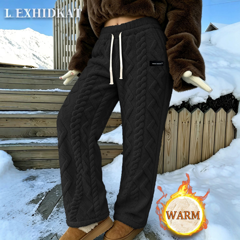 Winter warm fleece pants, thickened, double-sided plush, soft and comfortable, jacquard fabric, loose straight cut, outdoor cold protection Winter warm fleece pants, thickened, double-sided plush, soft and comfortable, jacquard fabric, loose straight cut, outdoor cold protection
