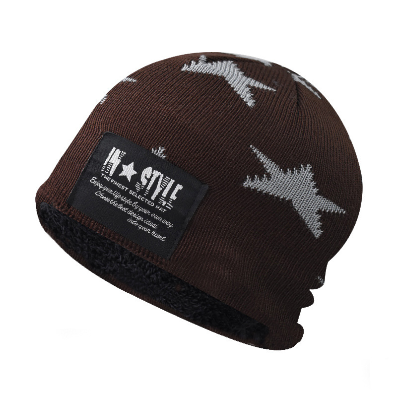 Otoño e invierno transfronterizo forrado de lana cálido sombrero de punto padre-hijo estrella de cinco puntas bordado jersey sombrero protección del oído sombrero de lana caliente image 7