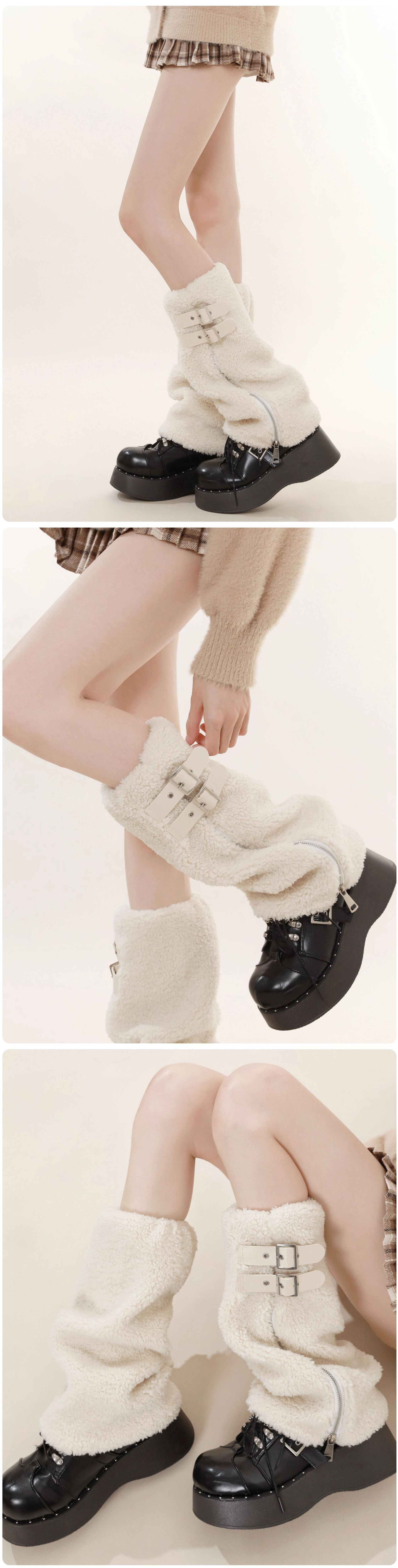 Scaldamuscoli fatti in casa per autunno e inverno, nuovi calzini beige e velluto ispessiti, cintura in lana d'agnello, caldi calzini in pile di vitello_voghion.com