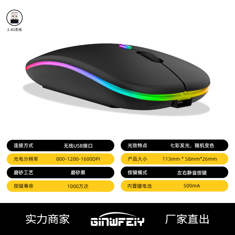 2.4G recargable luminoso negro