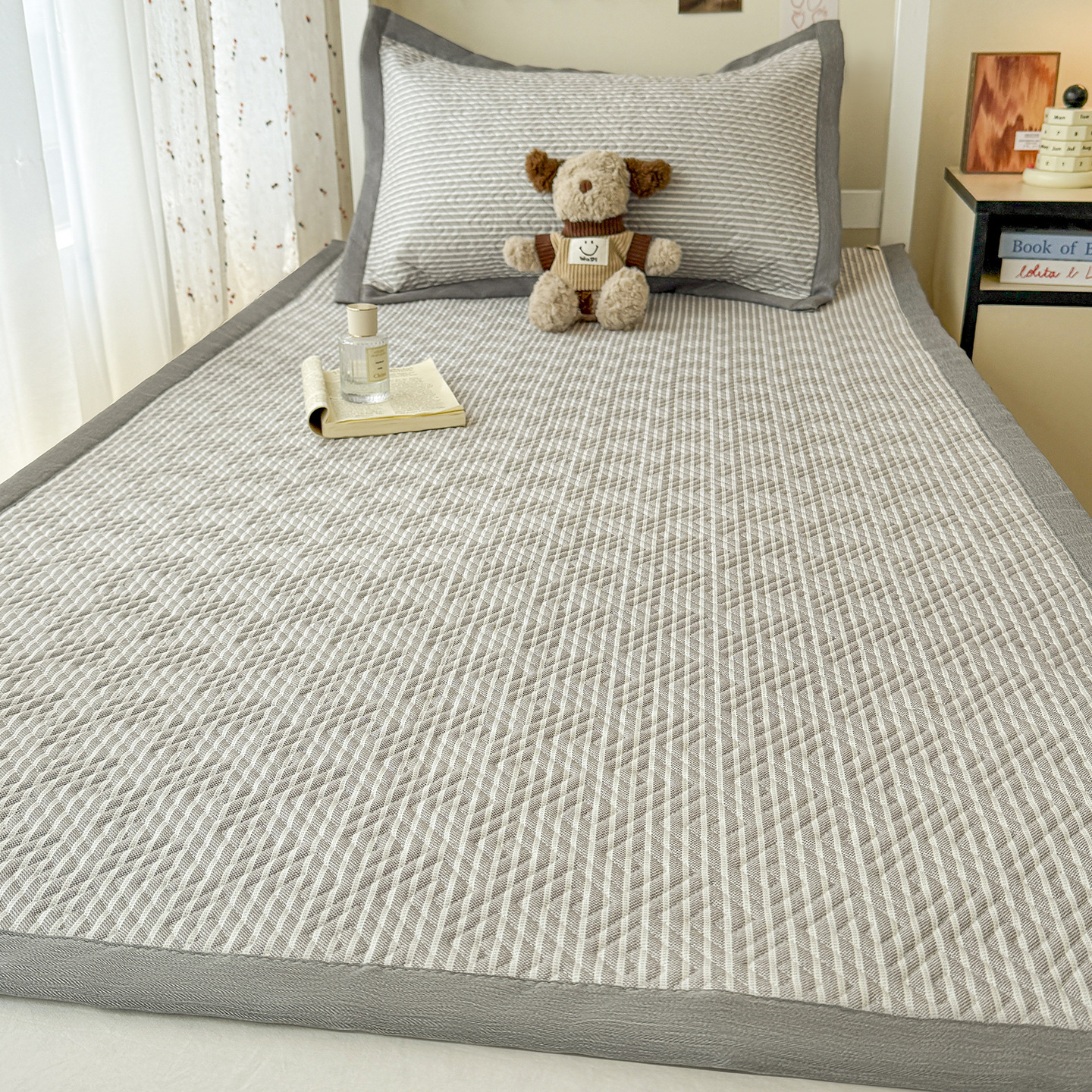 스트라이프 - 그레이 [두꺼운 순면 오래된 거친 천 100%]