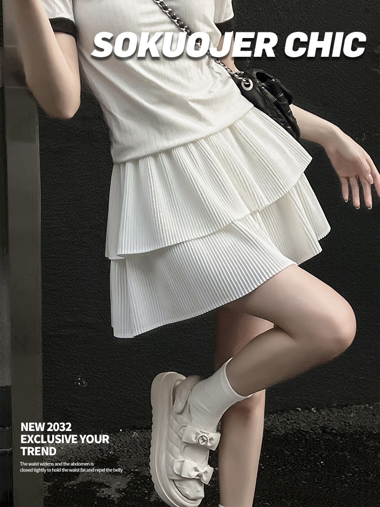 Elegant cute double-layer pleated skirt