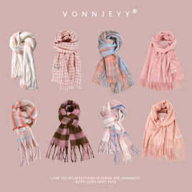 2025冬季新款多巴胺粉色时尚百搭围巾加厚保暖披肩高级感围脖批发