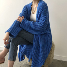 2025慵懒风外套宽松中长款粗针毛衣休闲开叉不规则针织衫开衫女