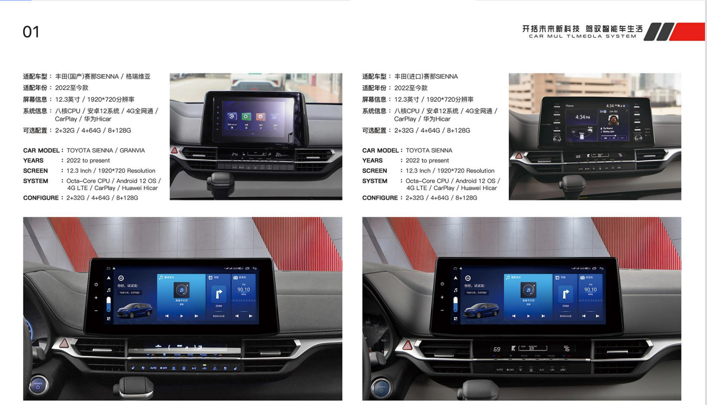 Suitable for Toyota Sienna Panoramic 360 Android 12 Modified Central Control Large-Screen Navigation All-In-One Display