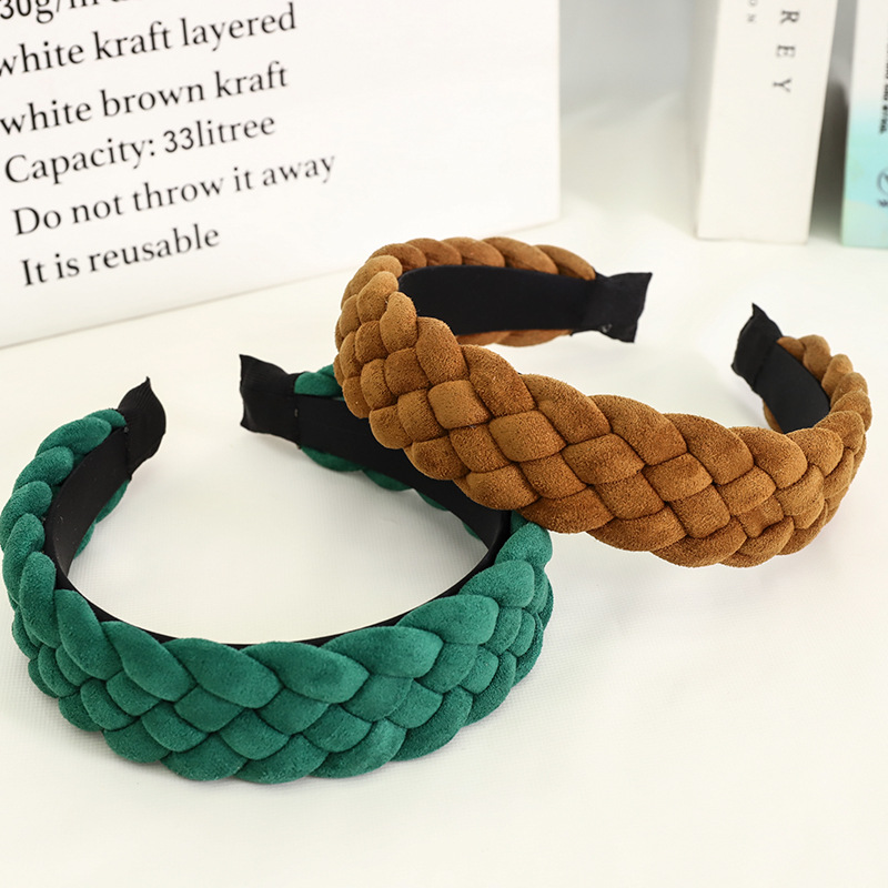 European And American New Style Solid Color Braided Wide Brim Press Hair Wash Headband Wholesale display picture 12