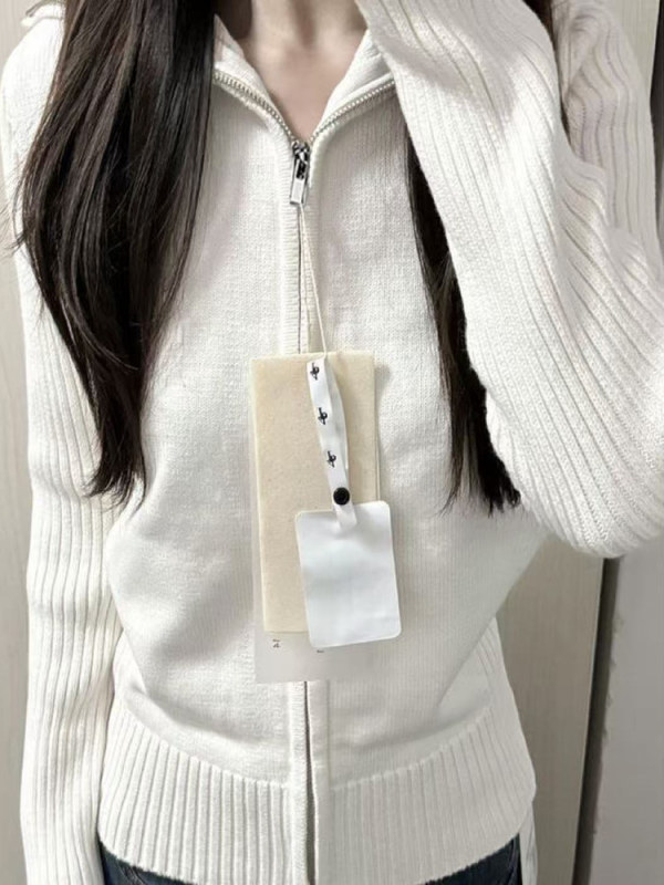 韩系白色开衫毛衣外套女秋季2025新款修身chic慵懒风针织拉链上衣|undefined