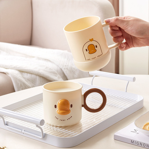 Mouthwash cup cartoon round toothbrushing cup with handle wash cup plastic water cup children's new mouth cup couple pp cup