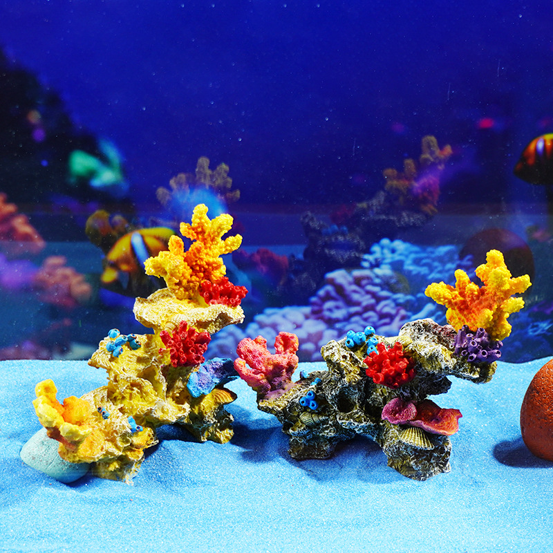 Resina arrecife de coral árbol de natación peces y camarones escondite casa pecera paisaje decoración micro paisaje escritorio decoración acuario