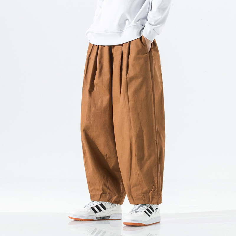 2024 Spring New Japanese plus size Men's Wide-leg Bloomers Simple Solid Color Loose Harlan Workwear Casual Pants
